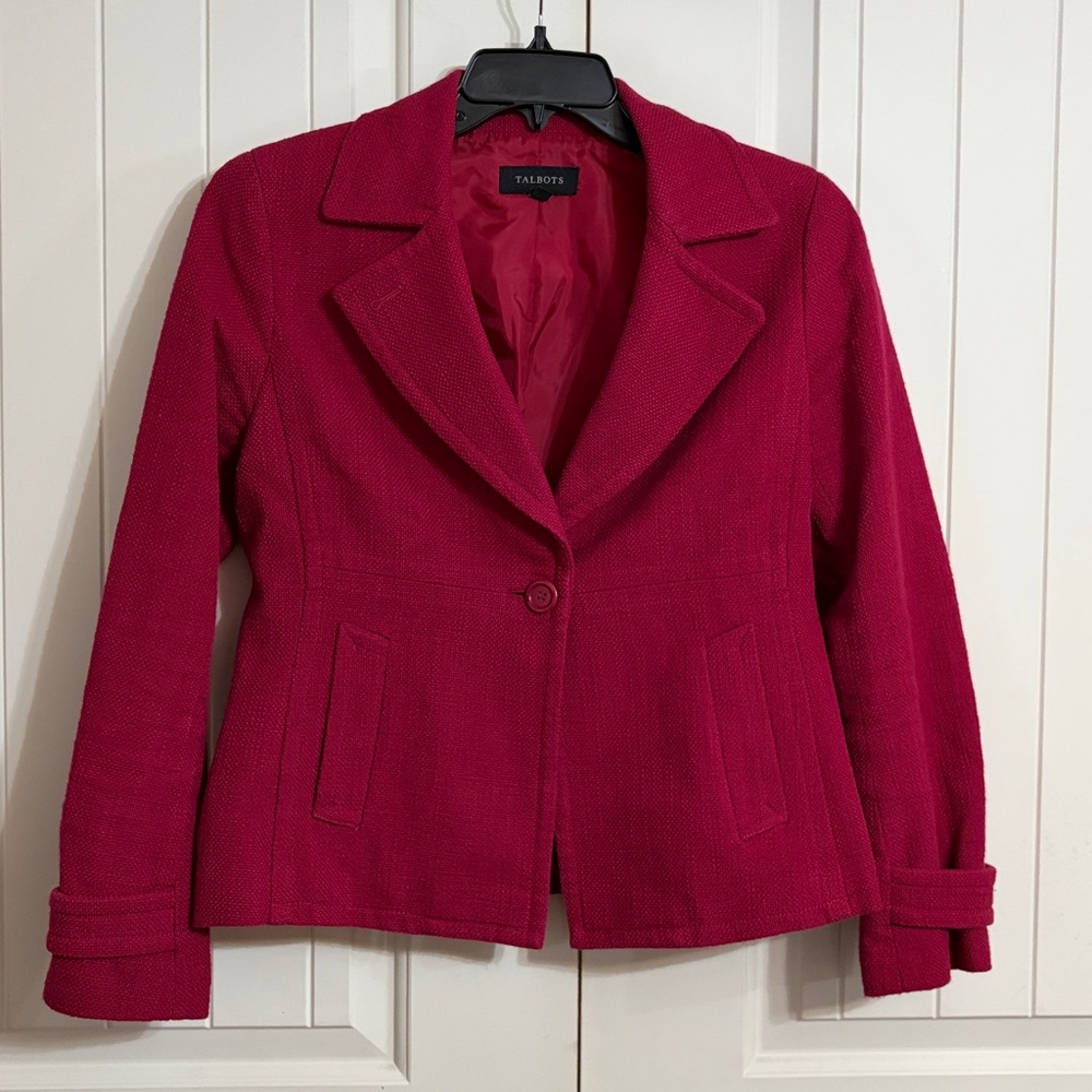 Talbots Blazer Womens 10 Raspberry color Textured Lined Career Office Jacket M